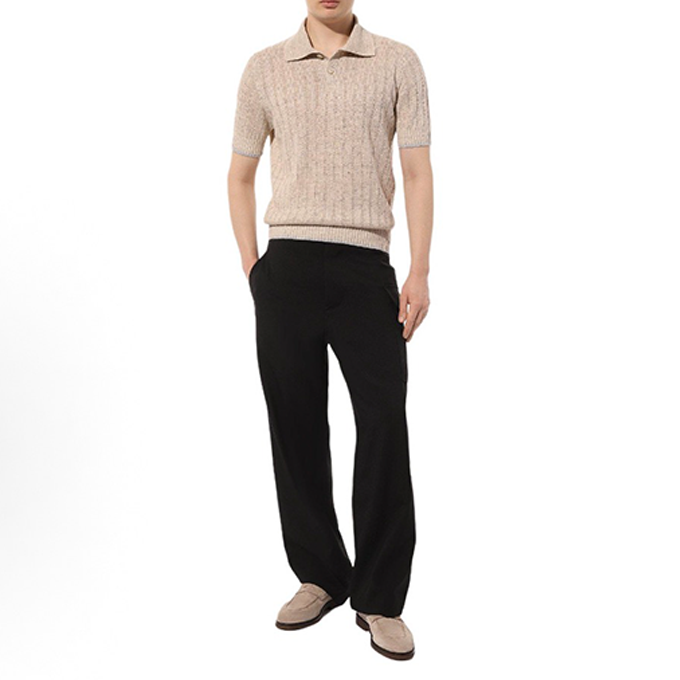 brunello cucinelli linen ribbed knit short sleeve polo shirt